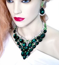 Luxury Crystal Necklace, Green Rhinestone Choker, Prom Pageant Jewelry, Necklace - £66.97 GBP
