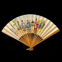 Vintage Bamboo And Paper Chinese Hand Folding Fan Printed Wise Man Scene... - $8.90