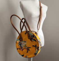 Large Round Marigold Yellow Floral Canvas Shoulder Bag Purse w/Handles &amp; Strap - £6.77 GBP