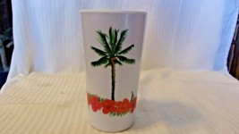 14 Ounce Melamine Drink Tumbler, White With Palm Trees and Orchids 5.625... - £11.85 GBP