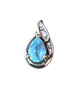 Sterling Silver 925 Petite Blue Topaz Teardrop Pendant with CZ Accents A - $47.95 CAD