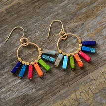 Chakra Earring Colorful Natural Stones Gold Color - £7.72 GBP+