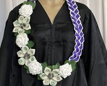 Graduation Money Lei Flower Purple &amp; White Roses Leaves Four Braided Rib... - $74.25