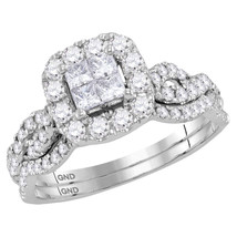 14kt White Gold Princess Diamond Bridal Wedding Engagement Ring Set 1.00 Ctw - $1,098.00
