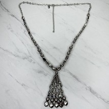 Chico&#39;s Chunky Beaded Tassel Silver Tone Necklace - £15.57 GBP