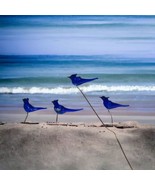 4 Cobalt Blue Miniature Glass Birds On Picks Vintage Collectible Animals - $353.75 MXN