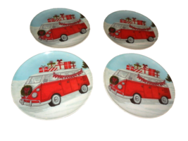 NEW Set 4 VW BUS  Melamine Dinner Plates 10 3/4 &quot; Christmas Holiday VOLK... - £19.50 GBP