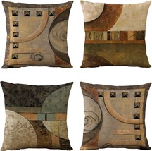 Womhope Set Of 4 Vintage Geometric Decorative Throw Pillow Covers Pillow, Brown - £24.63 GBP