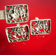 Knight in Shining Armor Large silver Cufflinks Vintage Tie Clip renaissance wedd - £87.92 GBP