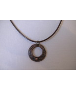 Copper Metal Medallion Pendant Black Leather Necklace Claw Clasp Vintage... - £23.97 GBP