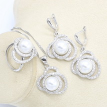 3 Colors  925 Silver Wedding Jewelry Set for Women White Gray Pink Earrings Neck - £19.27 GBP