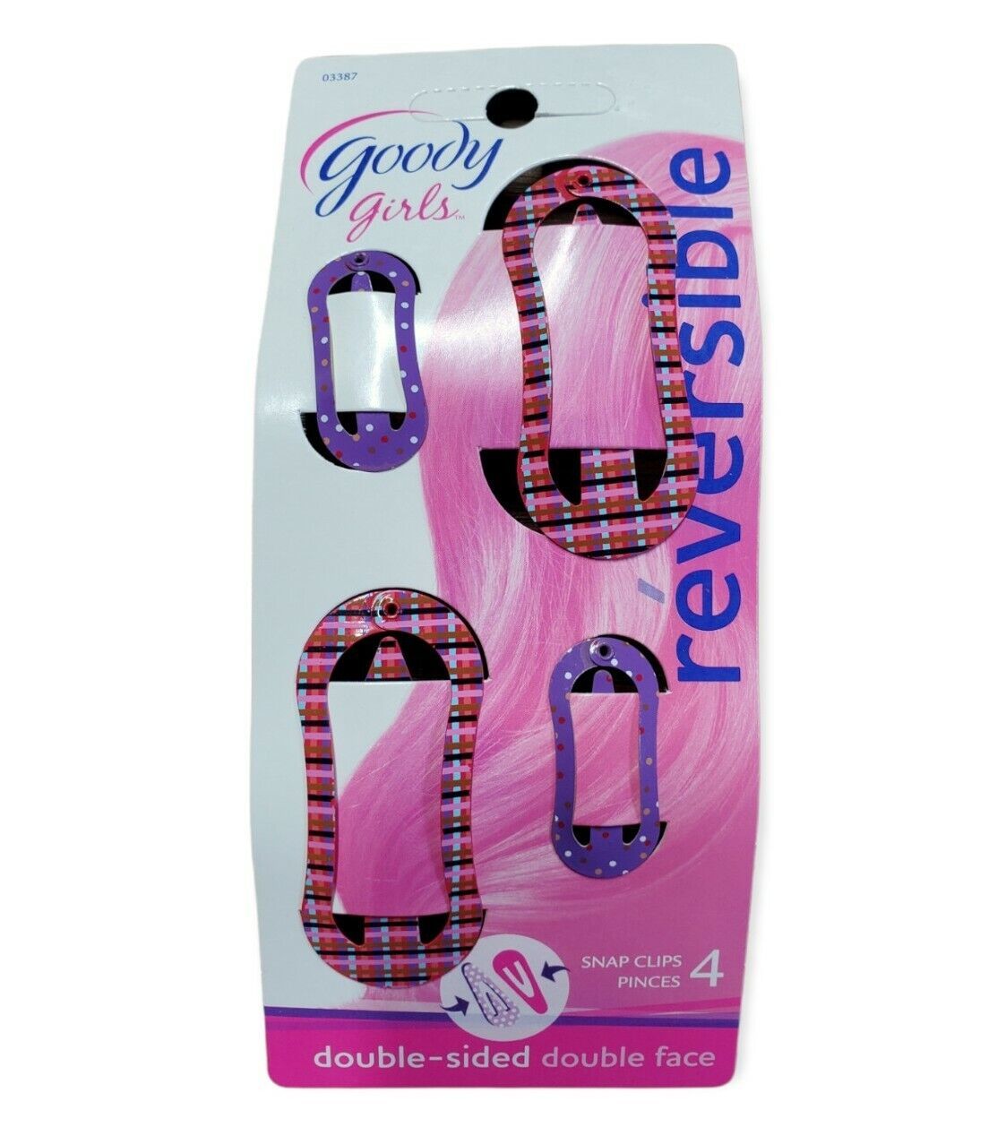 NEW 4 count GOODY Girls double-sided reversible plaid snap hair clips 03887 - $12.41