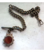 Vintage Gold Tone Watch Fob Red stone Star Flower on chain - £36.62 GBP