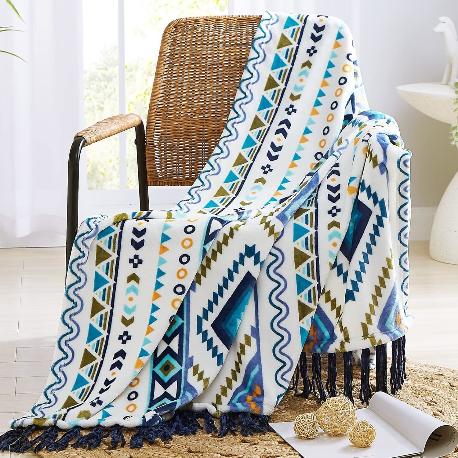Casaagusto Boho Throw Blanket, Blue And White Aztec Throw, 50 * 60 Inches - $44.99