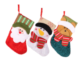 3 pack Christmas stockings bear, snowman &amp; Santa! hanging cute animal kids gift - £11.20 GBP