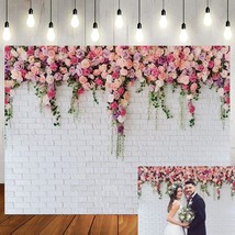 8X6Ft White Brick Wall Flowers Background Wedding Bridal Baby Shower Birthday Pa - £34.57 GBP
