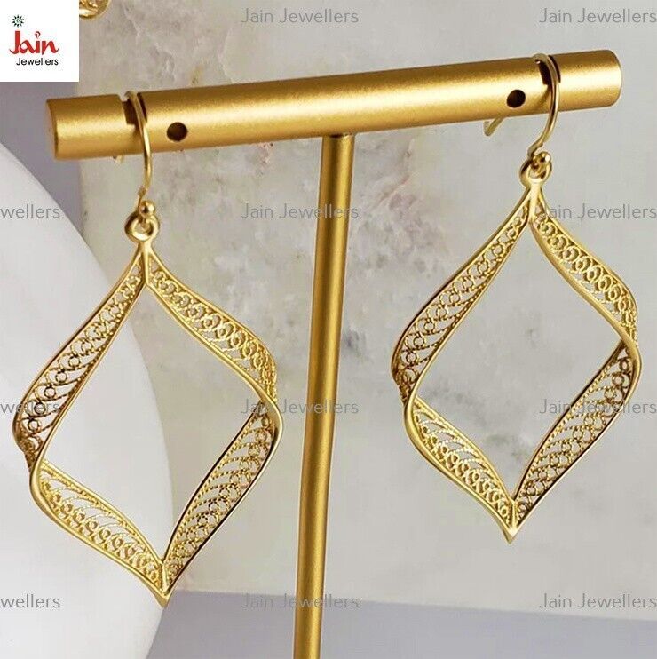 18 Karat Echt Festgelbgold Bezaubernd Filigraner Ohrhänger Haken Ohrring... - $3,828.83
