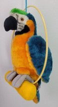 VTG 1982 Wallace Berrie Yellow Blue Parrot Plush Stuffed Bird Hanging Perch Ring - $29.02