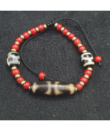 Tibetan Dog tooth Pattern Dzi Agate Bead Bracelet Protective Amulet - $119.60