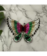 Vintage 90s Sequin Butterfly Patch Applique Metallic Sparkle Beaded Pink... - €13,53 EUR