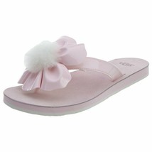 UGG Australia Flip Flops Women&#39;s Poppy White Fur Pom Pom Thong Sandals Shoes - £38.91 GBP