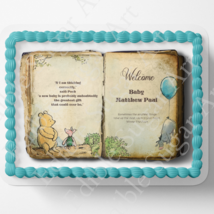 POOH BEAR BABY Shower Cake Topper Edible Image pooh bear book Nursery decoration - £16.20 GBP+