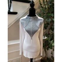 Ashley Stewart Top Women 22/24 White Black Embellished Long Sleeve Blouse - $29.70