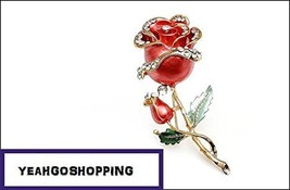 Rhinestone Lucid Crystal with 18k Gold Plated Rose Pin Brooch - One Item - £7.35 GBP