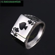 Men&#39;s Jewelry Chunky 18K White Gold Plated Black Enamel Spades Poker Ring Men... - $6.44