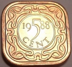 Gem Unc Suriname 1988-B 5 Cents~Square Coin~Awesome~Free Shipping - £4.53 GBP