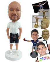 Personalized Bobblehead Muscular dude ready to start workout wearing round neck  - £71.55 GBP