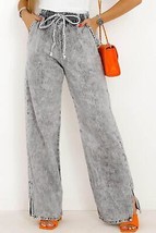 Medium Grey Drawstring Elastic Waist Wide Leg Jeans - $41.85