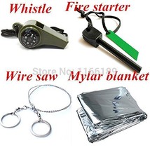 Outdoor Travel Emergency Survival Kit SOS (Whistle &amp; Flint Fire Starter &amp; Myl... - £5.45 GBP