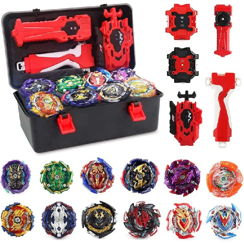 G top burst gyro toy set 12 spinning tops 4 launchers combat game with portable storage thumb200