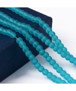 A  Bead lot 5 strands 31 inches long frosted round Deep Sky Blue 4mm F21 - $10.44