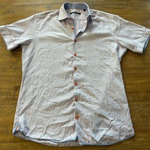 HAMMER MADE Short Sleeve White Blue &amp; Orange Dress Shirt 100% Cotton Size M 15.5 - $26.99