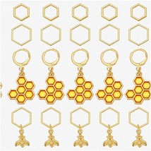 Honeycomb Hex Charms - 44 Golden Alloy Stitch Markers for Knitting, Weaving, Sew - £26.72 GBP