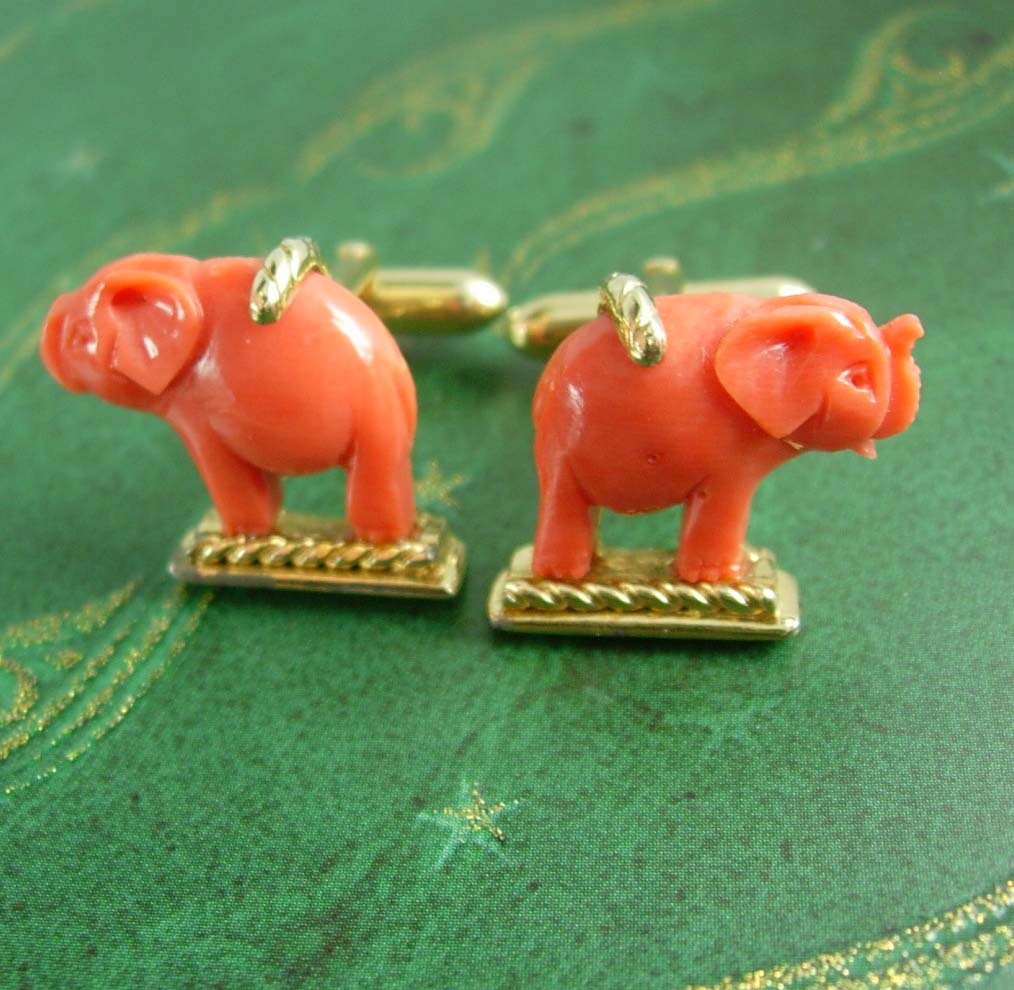 Primary image for Good Luck Chinese ELEPHANT Cufflinks Men's novelty figural Indian Circus Animal 