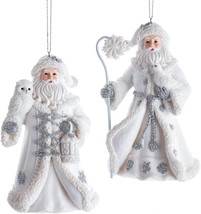 Kurt Adler Set Of 2 Resin 4.75&quot; White &amp; Silver Santa Christmas Ornaments E0774 - £23.33 GBP