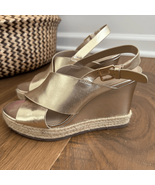 H by Halston Gold Leather Stella Slingback Wedge Sandal 7 - €27,80 EUR