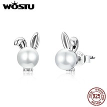 WOSTU Real 925 Silver Cute bunny Stud Earrings Cute Animal  Push-back Earrings F - £15.80 GBP
