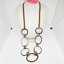 Buffalo Horn &amp; Lucite Link Necklace Woman Brown Boho Chain Necklace - £19.61 GBP