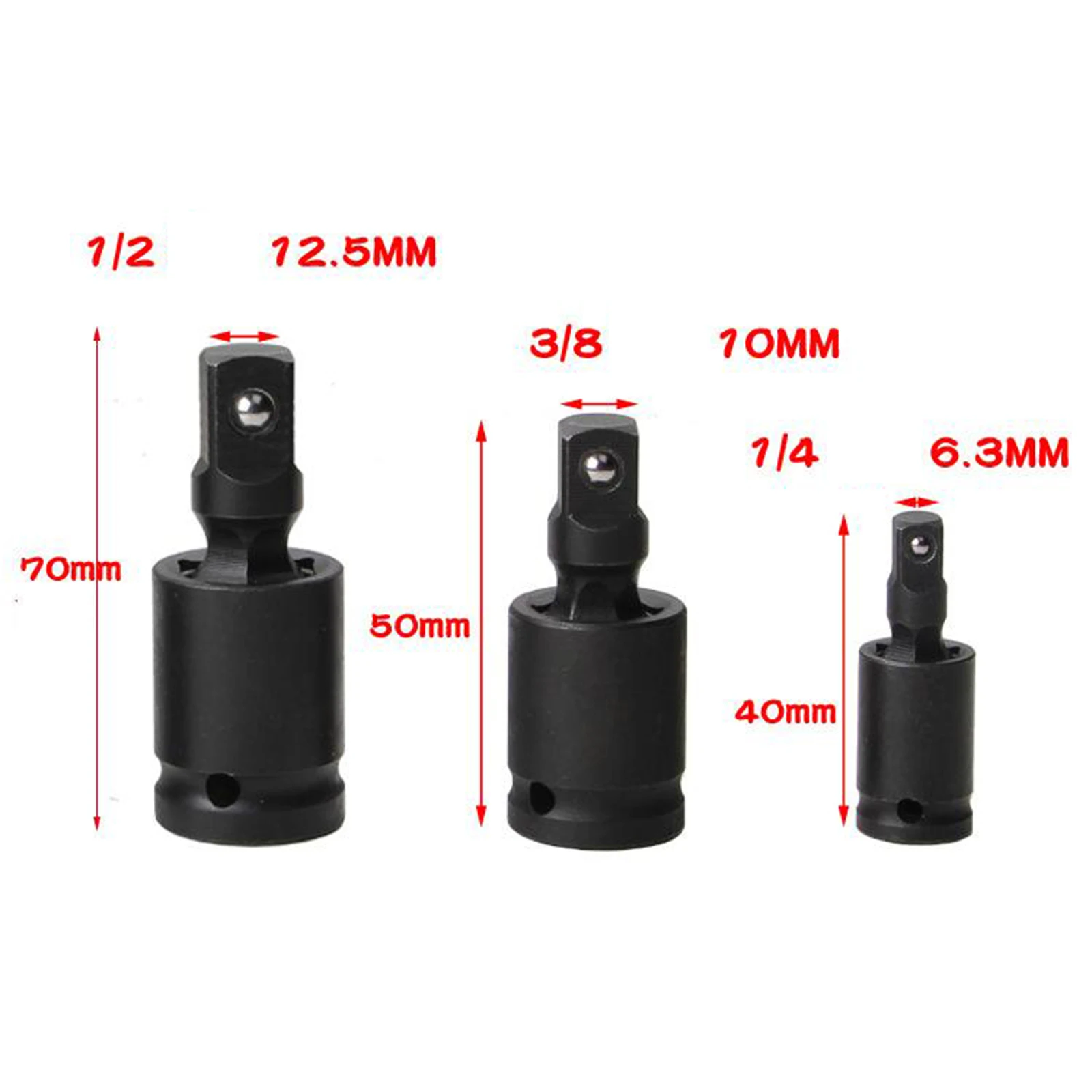 Pneumatic Wrench Universal Joint Socket Set - 1/4&#39;, 3/8&#39;, 1/2&#39; Drive, Ball Spr - £12.12 GBP