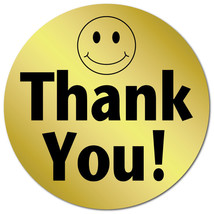 1 Inch Circle, Thank You Smiley Face Gold Foil, Roll of 500 Stickers - $21.64