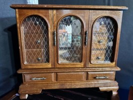 Vintage Wood Glass Jewelry Box Armoire Storage Curio Cabinet Drawers Holder 12&quot; - £78.32 GBP