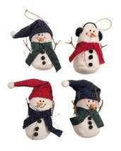 Lot of 4 Plush Snowman Christmas Ornaments Felt Fleece Country Primitive EUC - £11.62 GBP