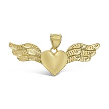 Heart Wings Pendant Real 10k Yellow Gold Charm - £117.91 GBP