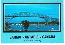 Sarnia Ontario Postcard Bluewater Bridge Boats On Lake St Clair - £2.32 GBP