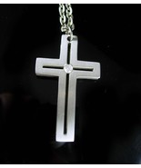 Vintage Modernist Cross Mens 2&quot;pendant and 24&quot; silver chain 2 sided CZ R... - £67.23 GBP