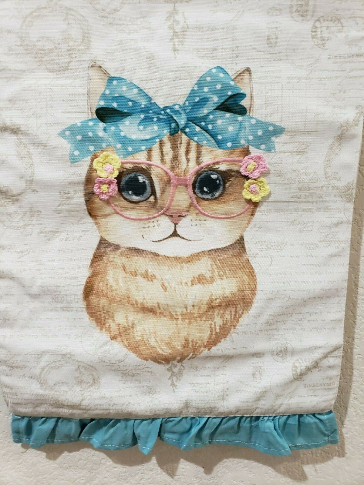 3D Floral Kitty Cat Bunny Rabbit Table Runner Decor Spring Summer 13&quot; x 72&quot; - $22.76